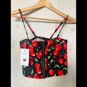 Cherry corset and distressed jeans